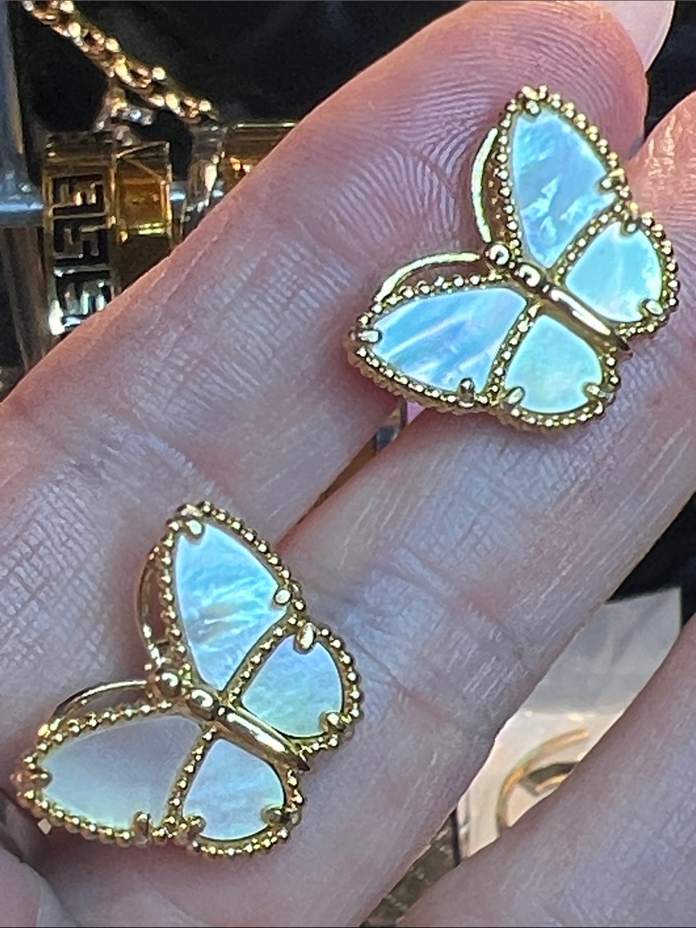 Gold Butterfly Mother of Pearl Earrings-Fashion Inspired/Upcycled